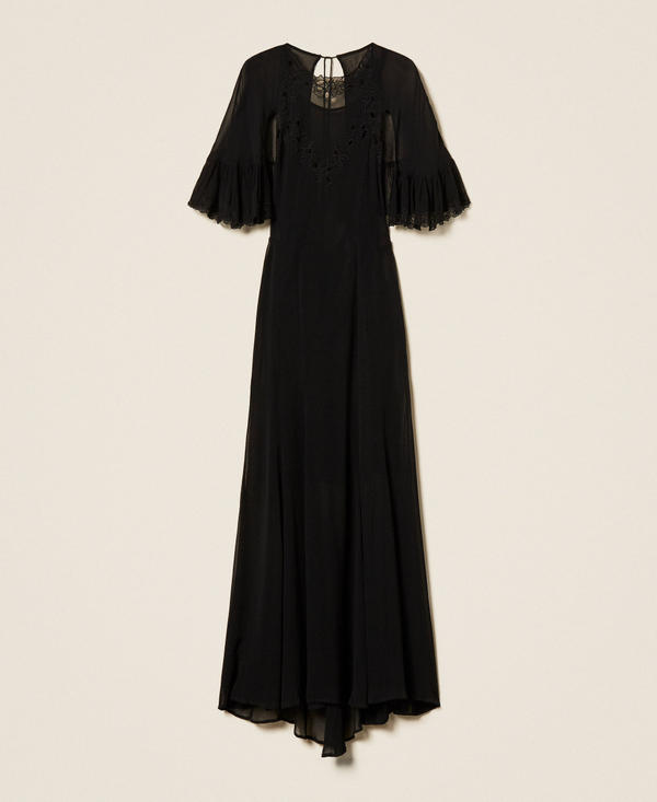 Long georgette dress with embroidery