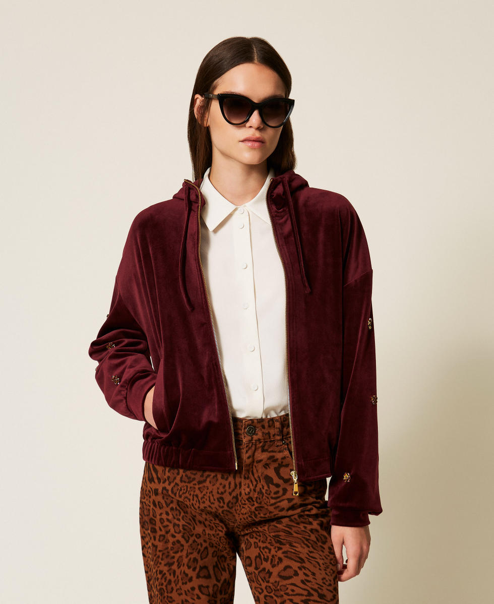 Chenille hoodie with embroidery Red Wine Woman 252LL2KDD_12818_01