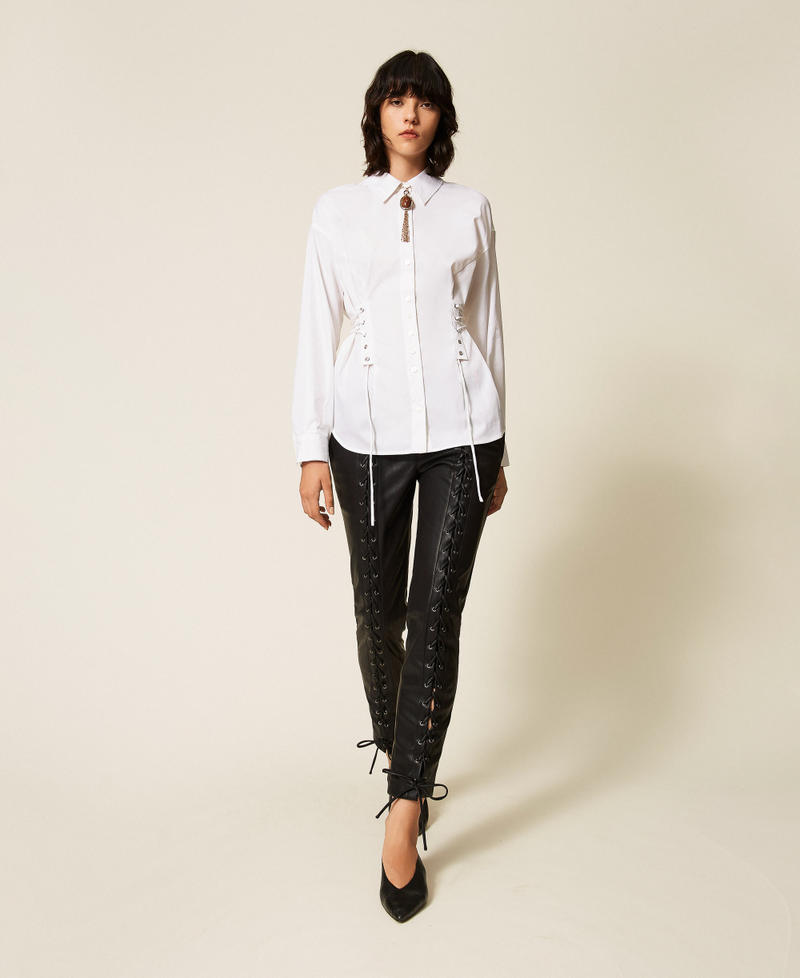 Faux leather trousers with ties Black Woman 262AQ2070_00006_01