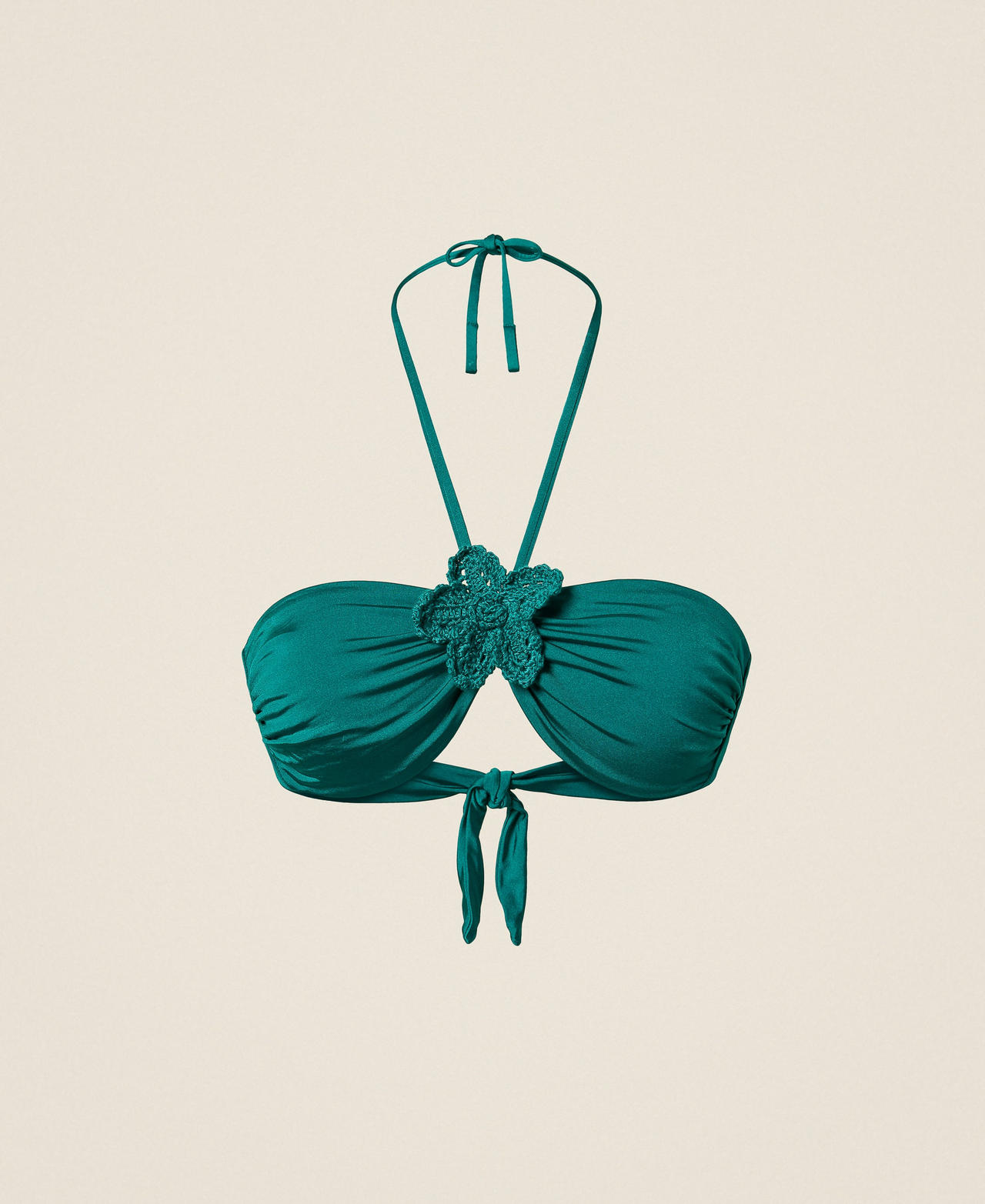 Twinset Beachwear - Bandeau bikini top with crochet brooch, "Light Emerald" Green, Size: 4-B