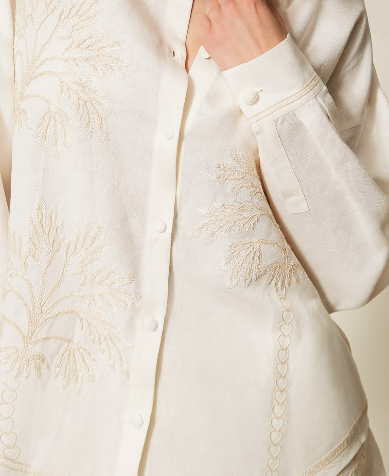Linen blend shirt with embroidery Two-tone Vanilla White/Fog Woman 261LM2MAA_13584_04