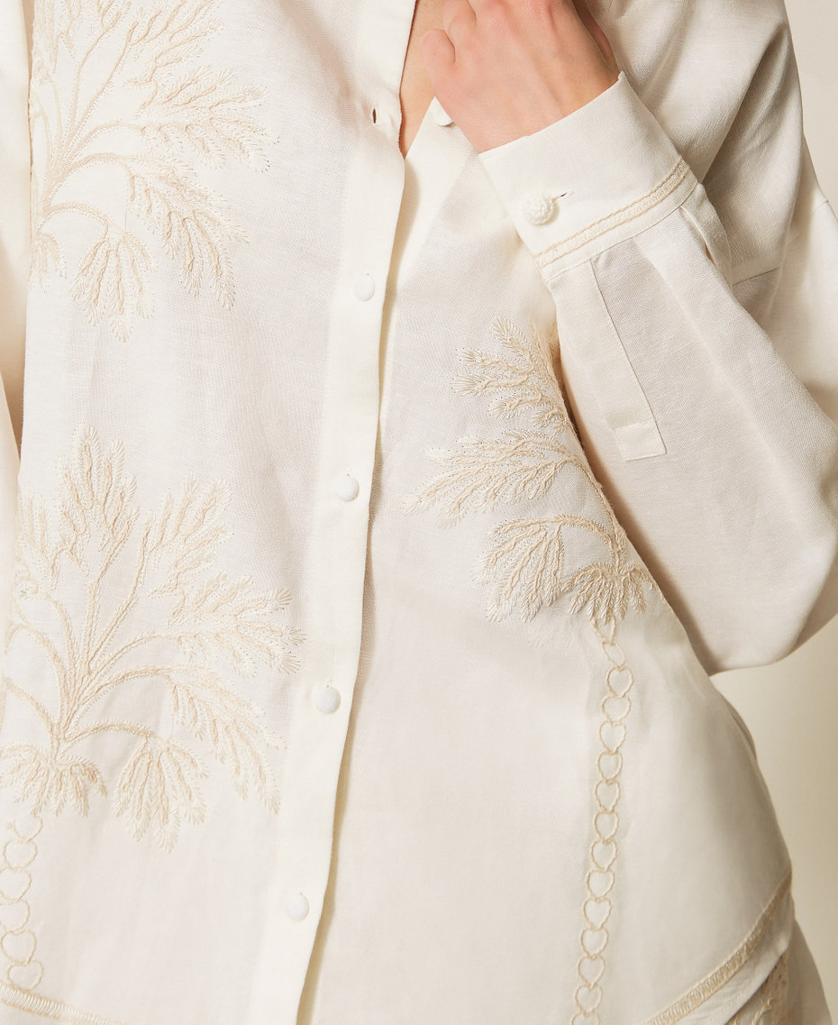 Linen blend shirt with embroidery Two-tone Vanilla White/Fog Woman 261LM2MAA_13584_04