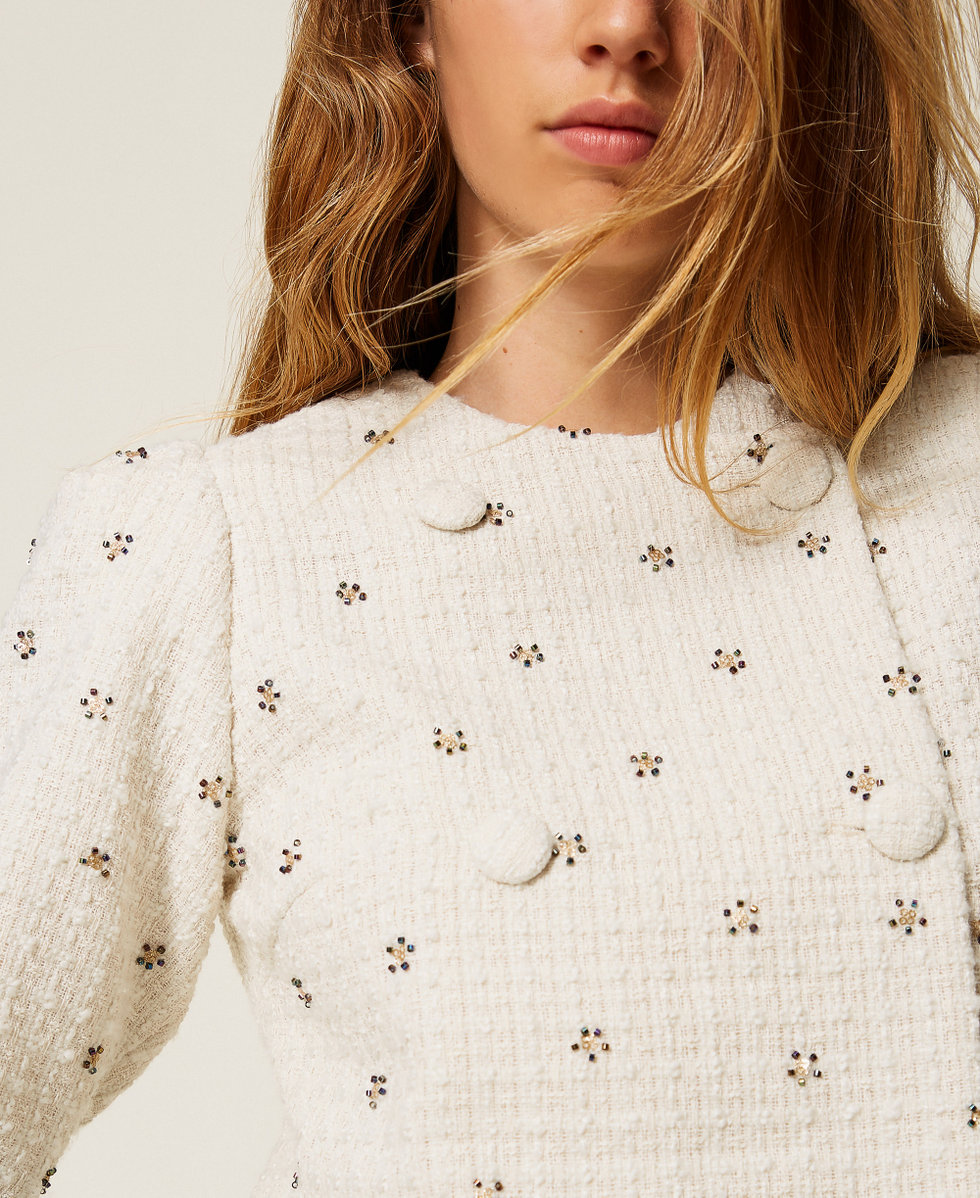 Boucl&eacute; jacket with embroidery White Snow Woman 252AP2131_00282_04