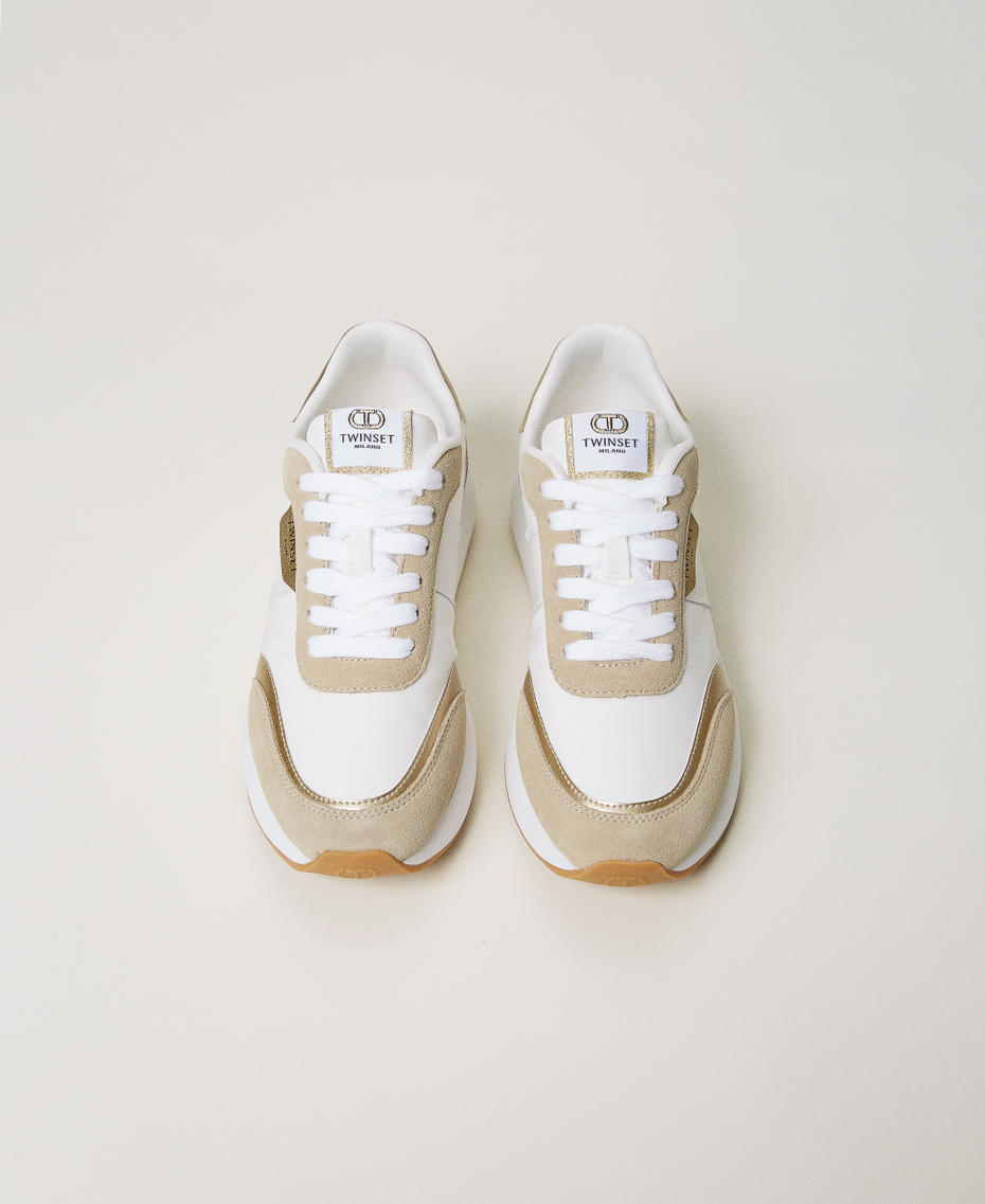 Running trainers with glitter Two-tone Optical White / Gold Woman 251TCP022_07049_04