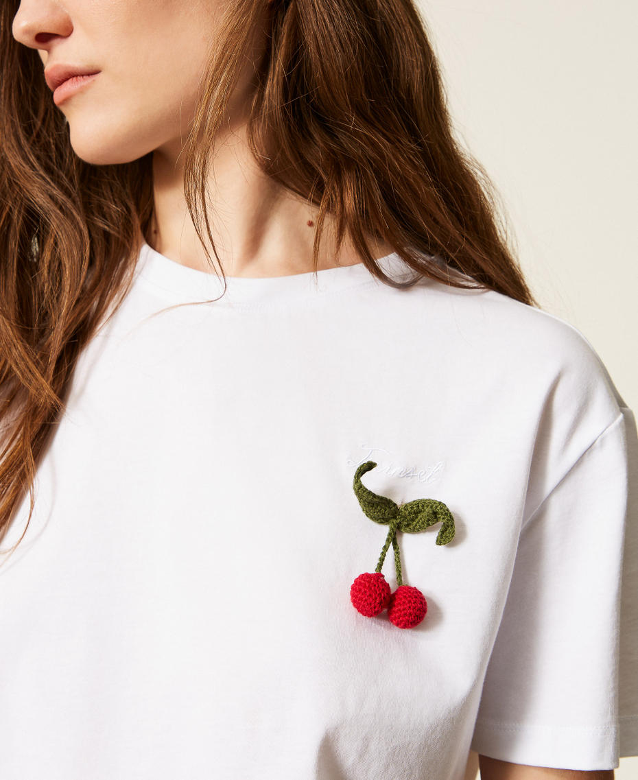 T-shirt regular avec broche en crochet Blanc Femme 261TT2271_00001_PD