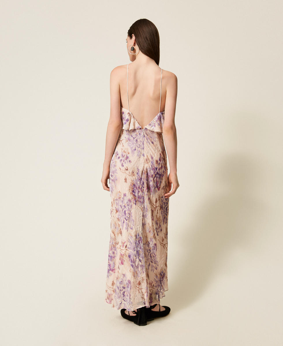 Robe en m&eacute;lange de velours et soie avec fleurs