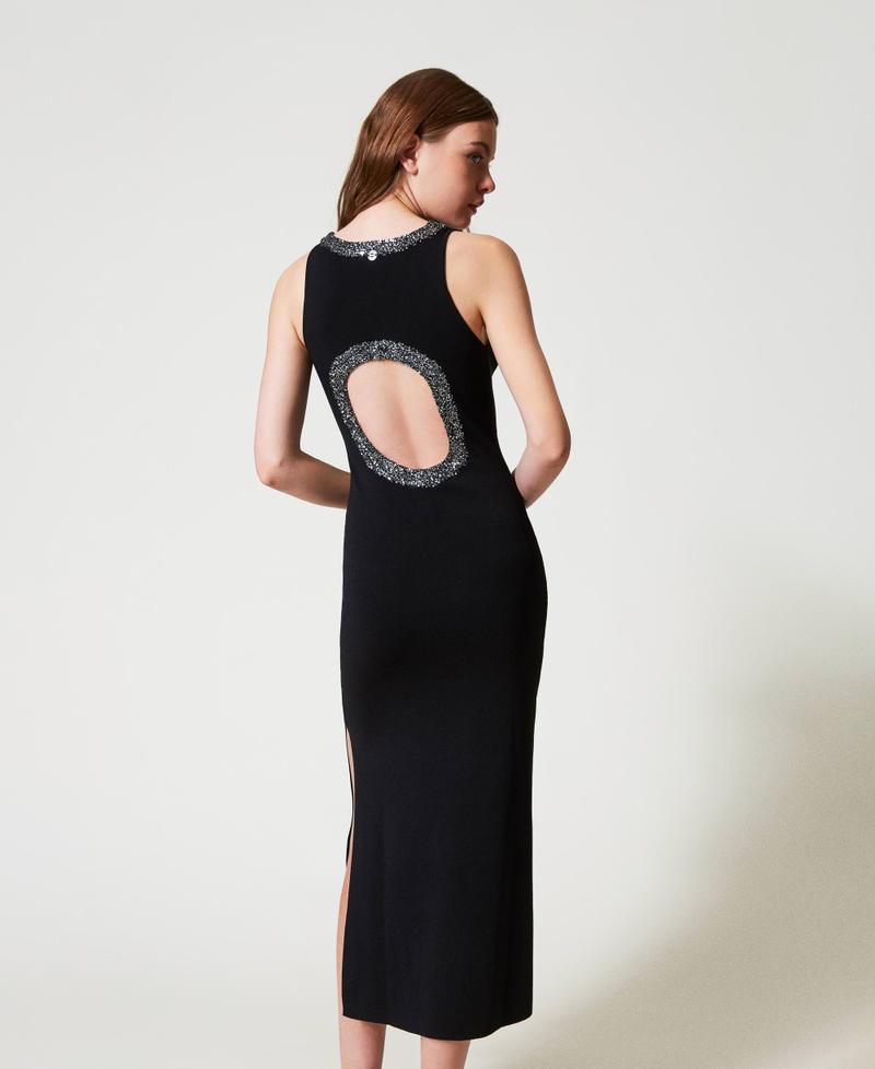 Long knit dress with sequins Black Woman 251AP3130_00006_02
