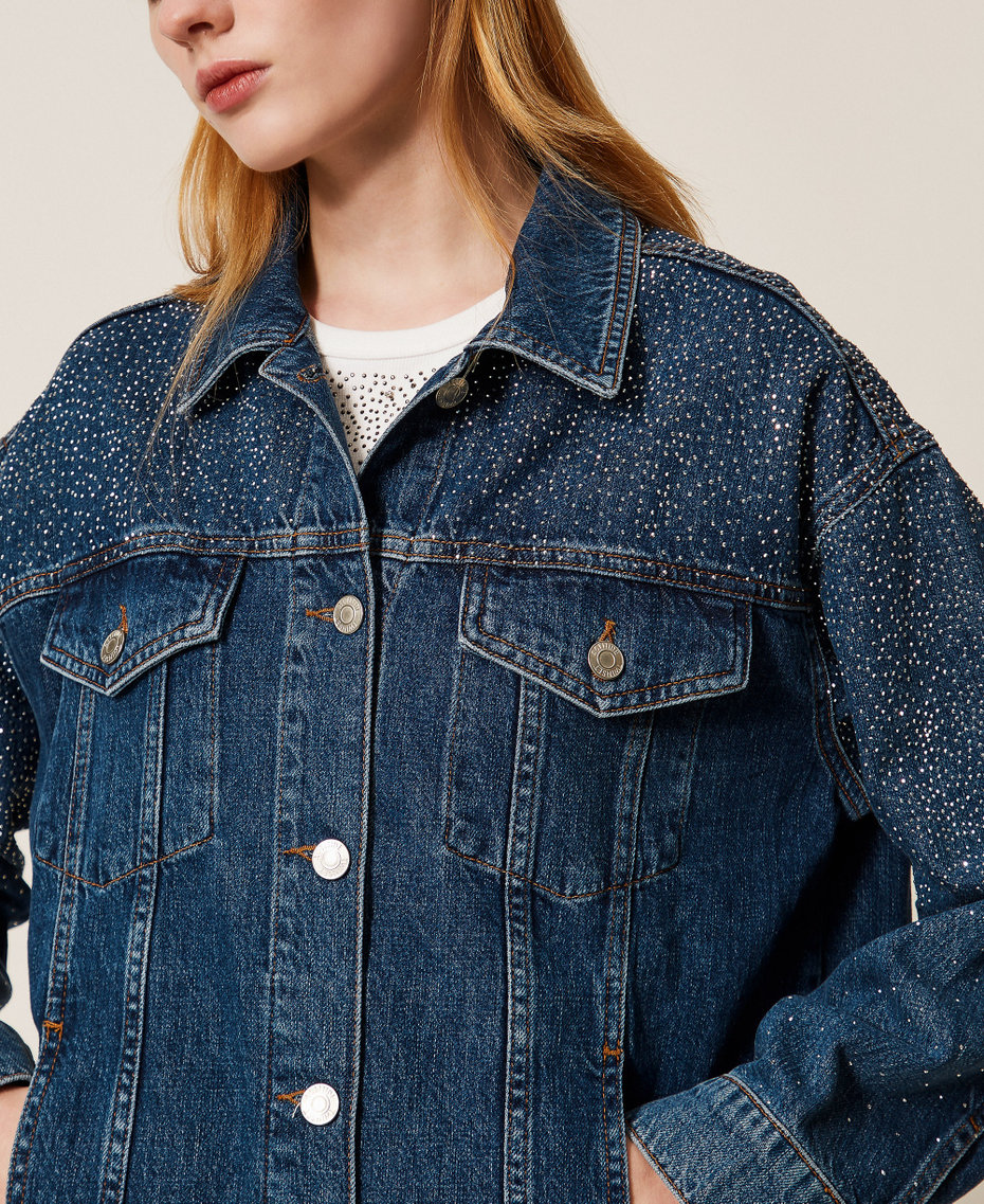 Denim jacket with rhinestones Denim Blue Woman 261AP2340_01104_04
