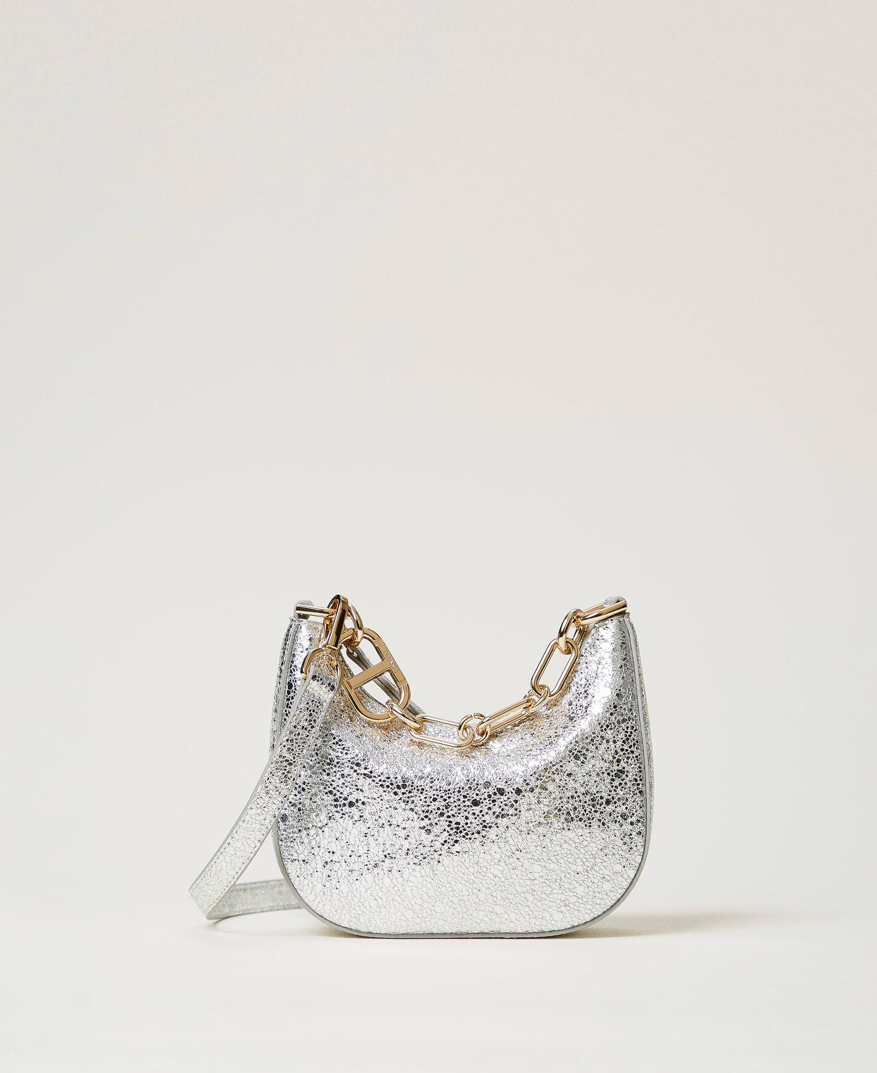 &lsquo;Mini Croissant&rsquo; laminated bag Silver Woman 251TB7340_00995_01