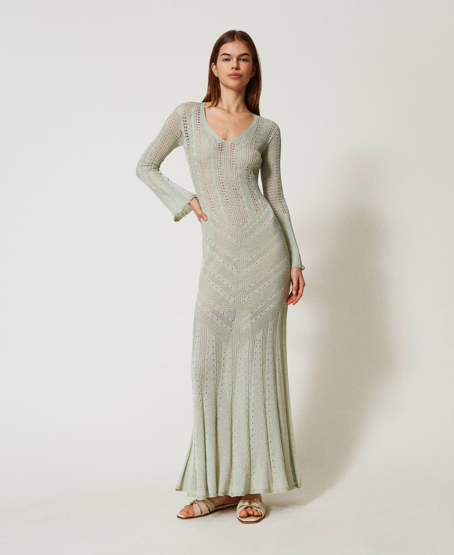 2-in-1-Maxistrickkleid Nymphe Lurex, hell Frau 251TT3180_12455_01