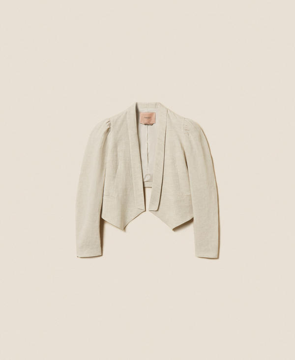 Linen cropped jacket with lurex