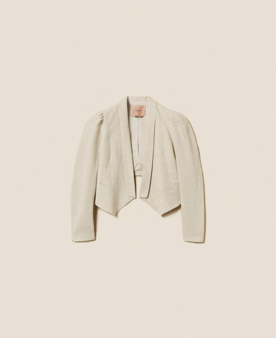 Linen cropped jacket with lurex Natural Bright Linen Woman 261TT2520_13499_S0