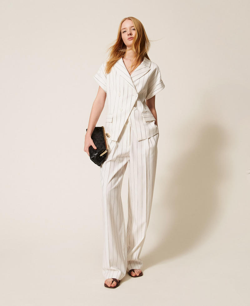 Pantalon fluide ray&eacute; Blanc Cass&eacute; Pinstripe Femme 261AP2084_13283_01
