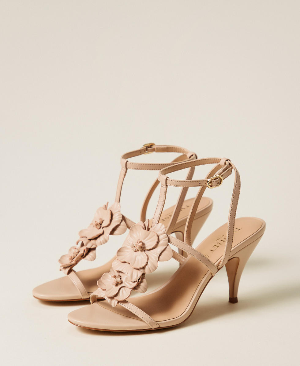 Sandali in pelle con fiore Beige "Rope" Donna 261TGT082_12145_02