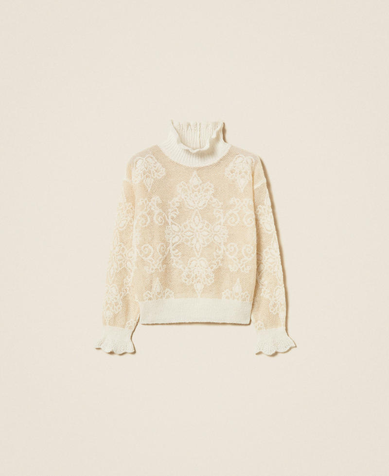 Jacquard alpaca blend turtleneck jumper "Parchment" Beige Woman 262TP3345_07222_S0