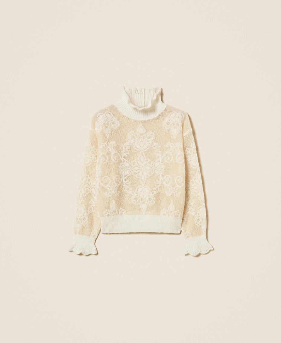 Jacquard alpaca blend turtleneck jumper "Parchment" Beige Woman 262TP3345_07222_S0