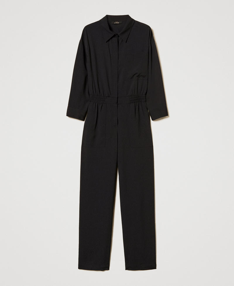 Crêpe de Chine jumpsuit with macramé Black Woman 251AP2242_00006_0S