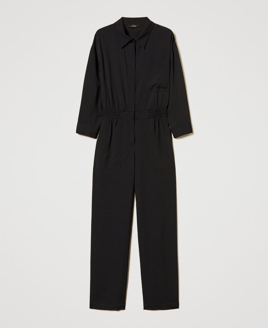 Crêpe de Chine jumpsuit with macramé Black Woman 251AP2242_00006_S0