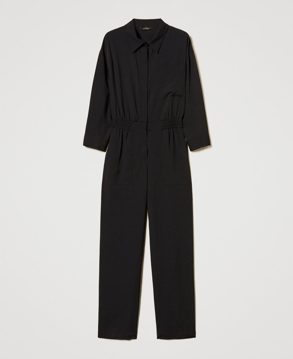 Crêpe de Chine jumpsuit with macramé Black Woman 251AP2242_00006_0S