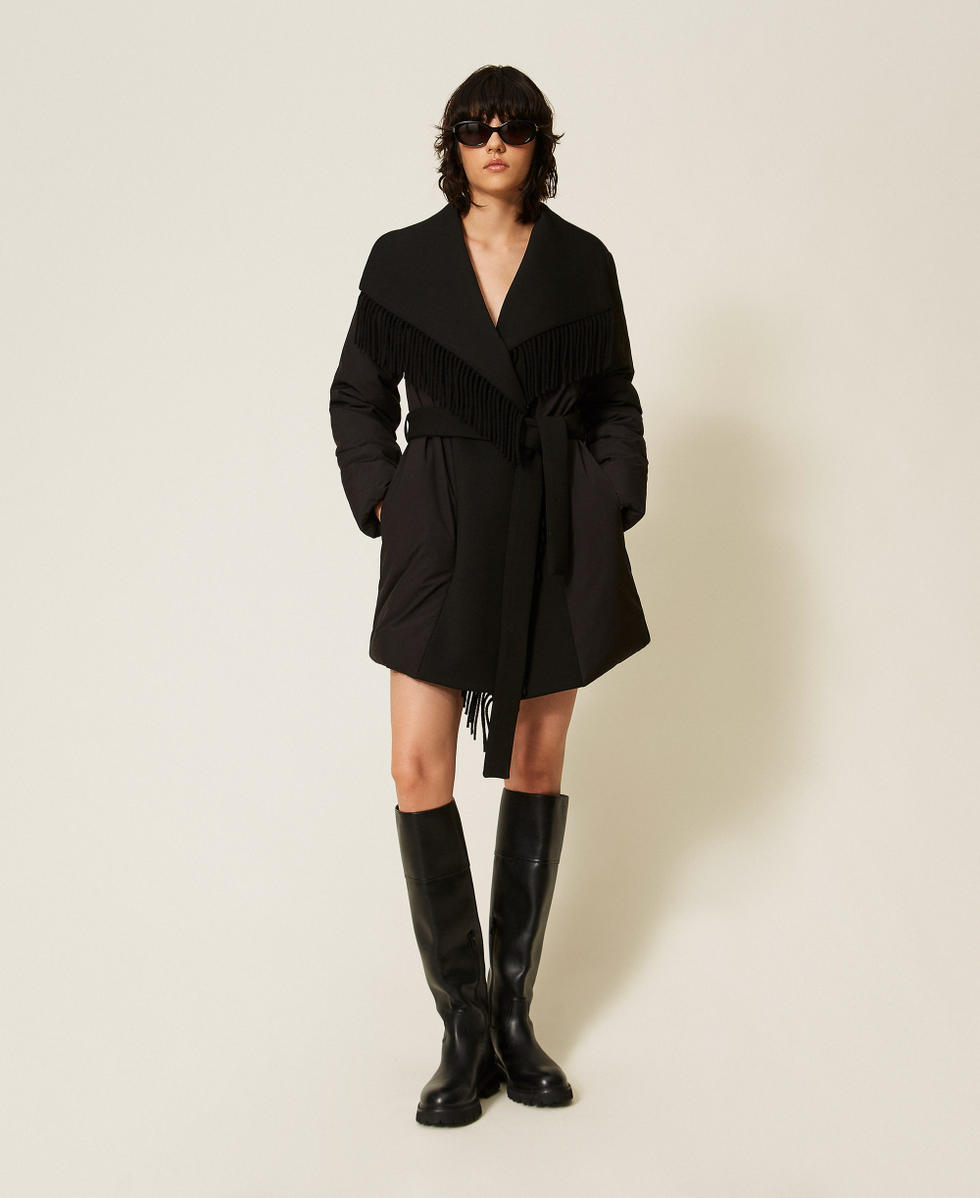 Chaqueta acolchada con flecos Negro Mujer 262LI2CAA_00006_T0