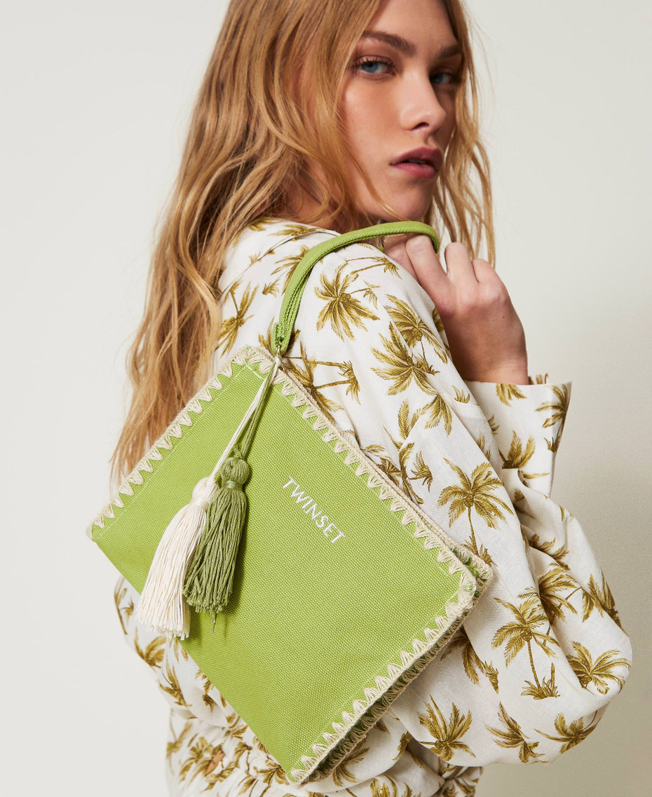 Canvas clutch with embroidery Green Grenoble Woman 251LB7AGG_12131_T0
