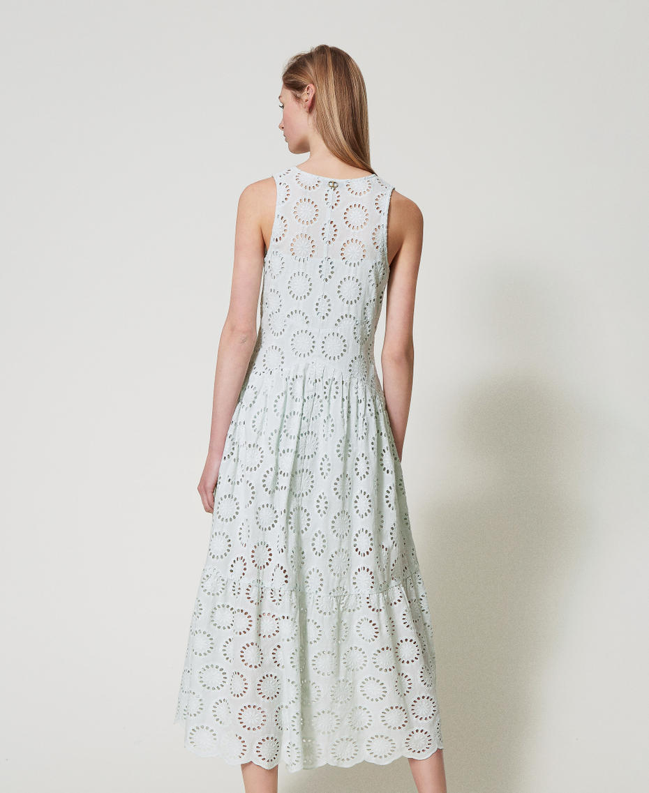 Long dress in broderie anglaise Water Green Woman 251TT2360_12371_04