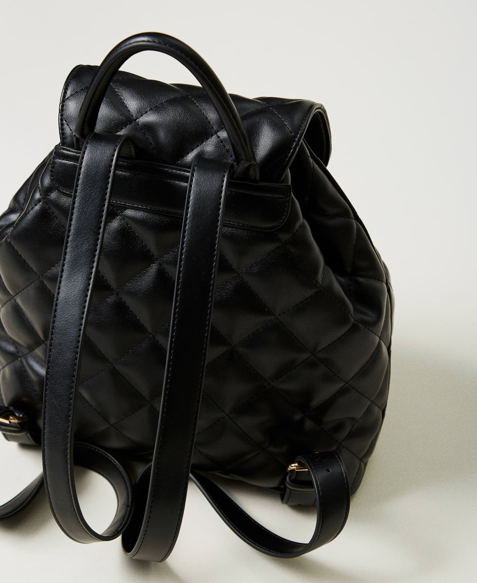 Audrey' quilted backpack with Oval T Woman, Black | TWINSET Milano