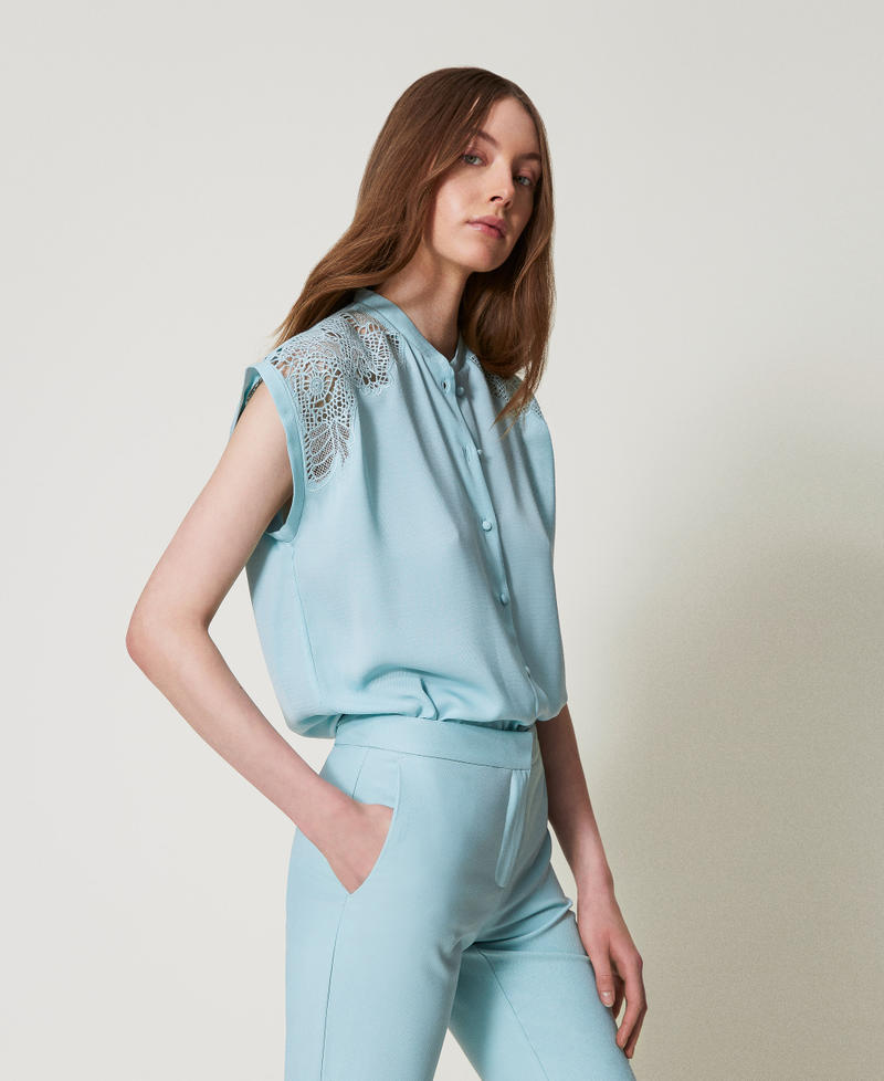 Camicia in twill con ricamo Azzurro "Canal Blue" Donna 251AP2421_12134_01