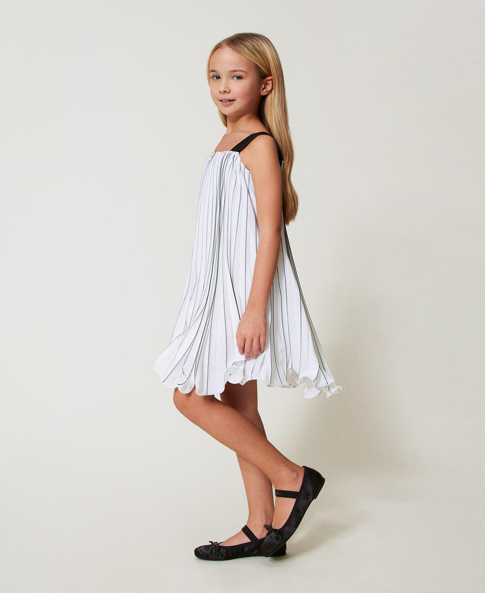 Robe courte pliss&eacute;e avec imprim&eacute; Bicolore Blanc Glace / Noir Fille 251GJ2QL0_02849_02