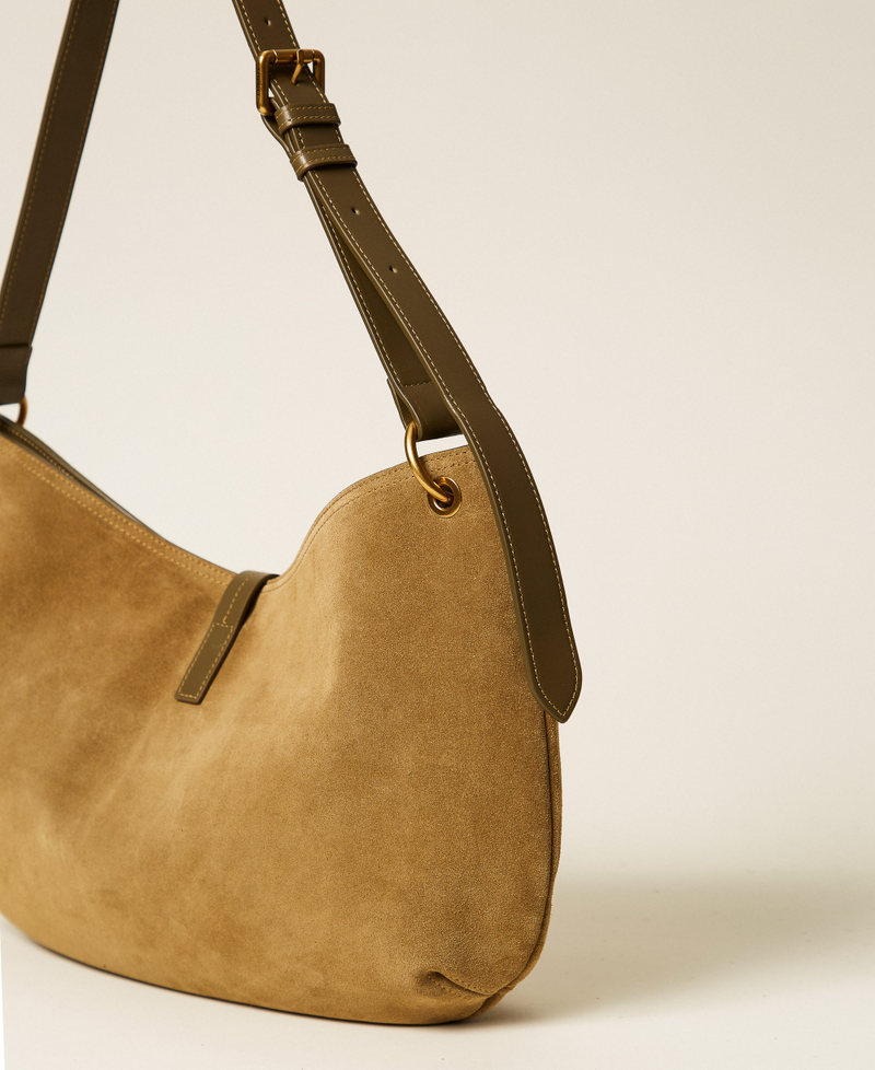 Round suede hobo bag Olive Drab Woman 262TB7151_13802_03