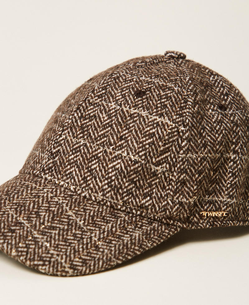Wool cloth baseball cap Brown/Gold Herringbone Woman 252TO543A_12893_02