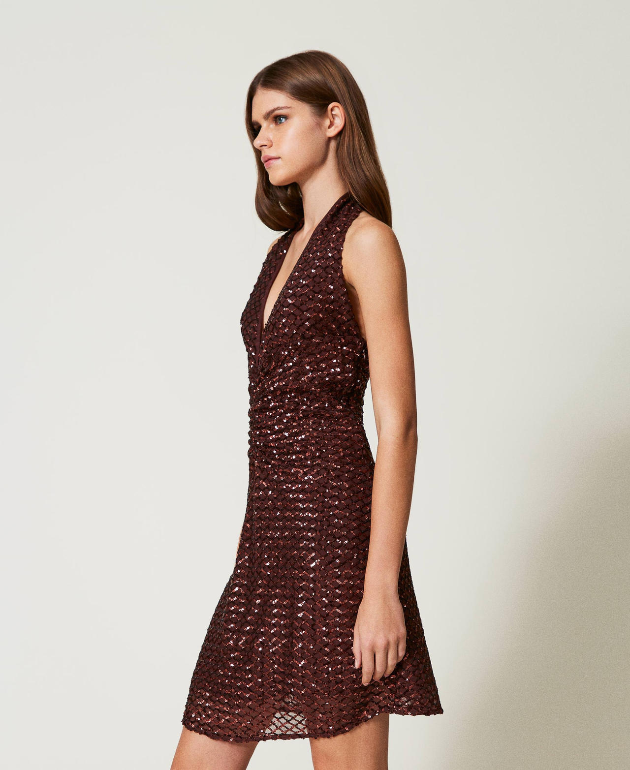 Robe courte en tulle avec sequins Brown Stone Femme 251LB2QDD_12133_02