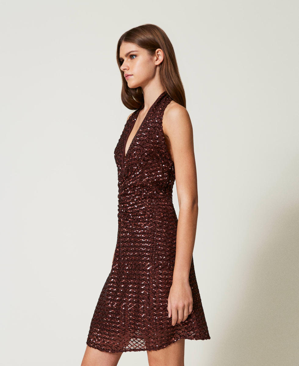 Short tulle dress with sequins Brown Stone Woman 251LB2QDD_12133_02