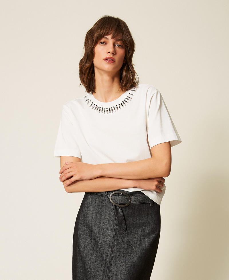 T-shirt slim con ricamo Off White Donna 262AP2480_00526_01