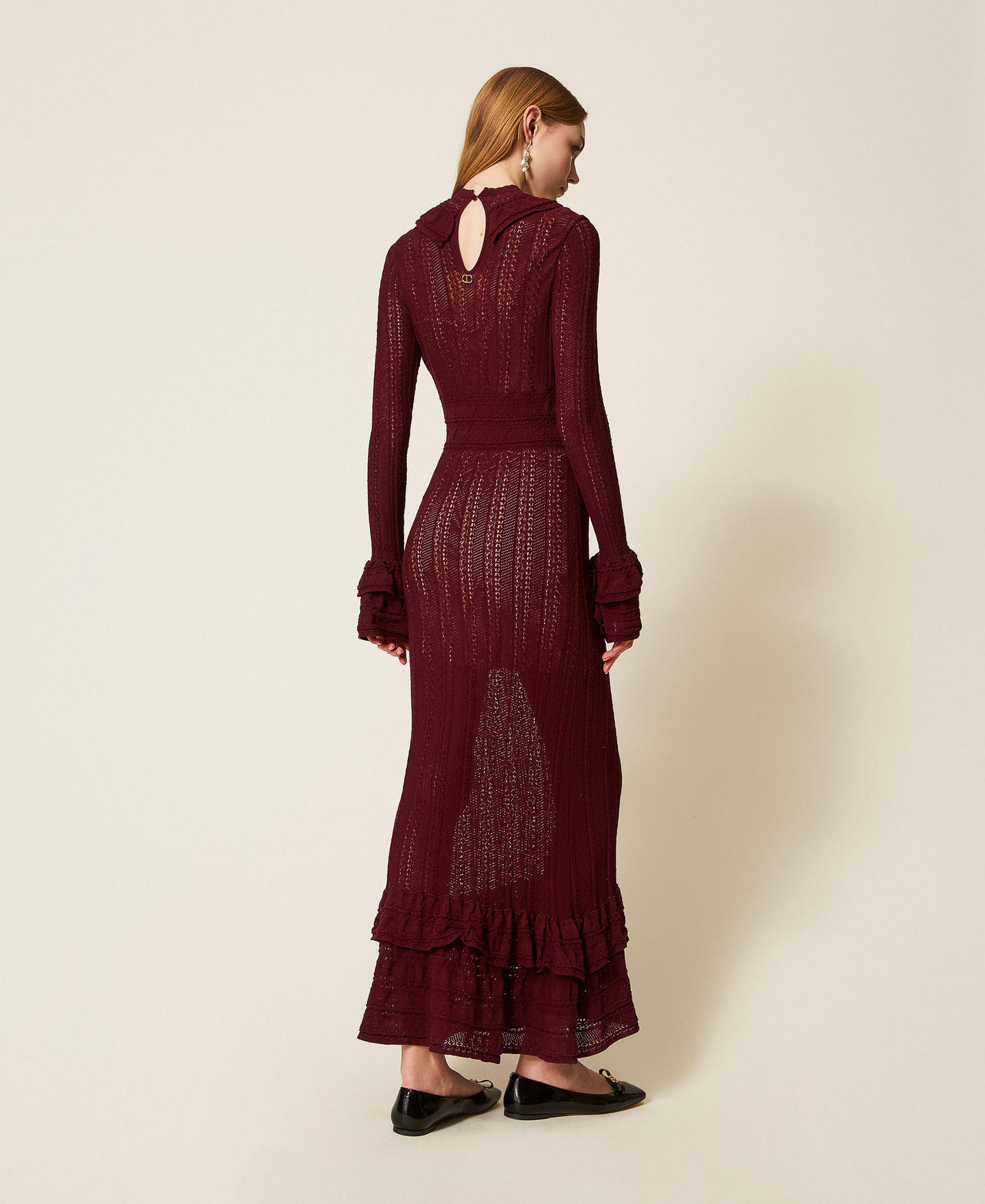 Long knit dress with flounces "Wine tasting" Purple Woman 252TP3182_05609_03