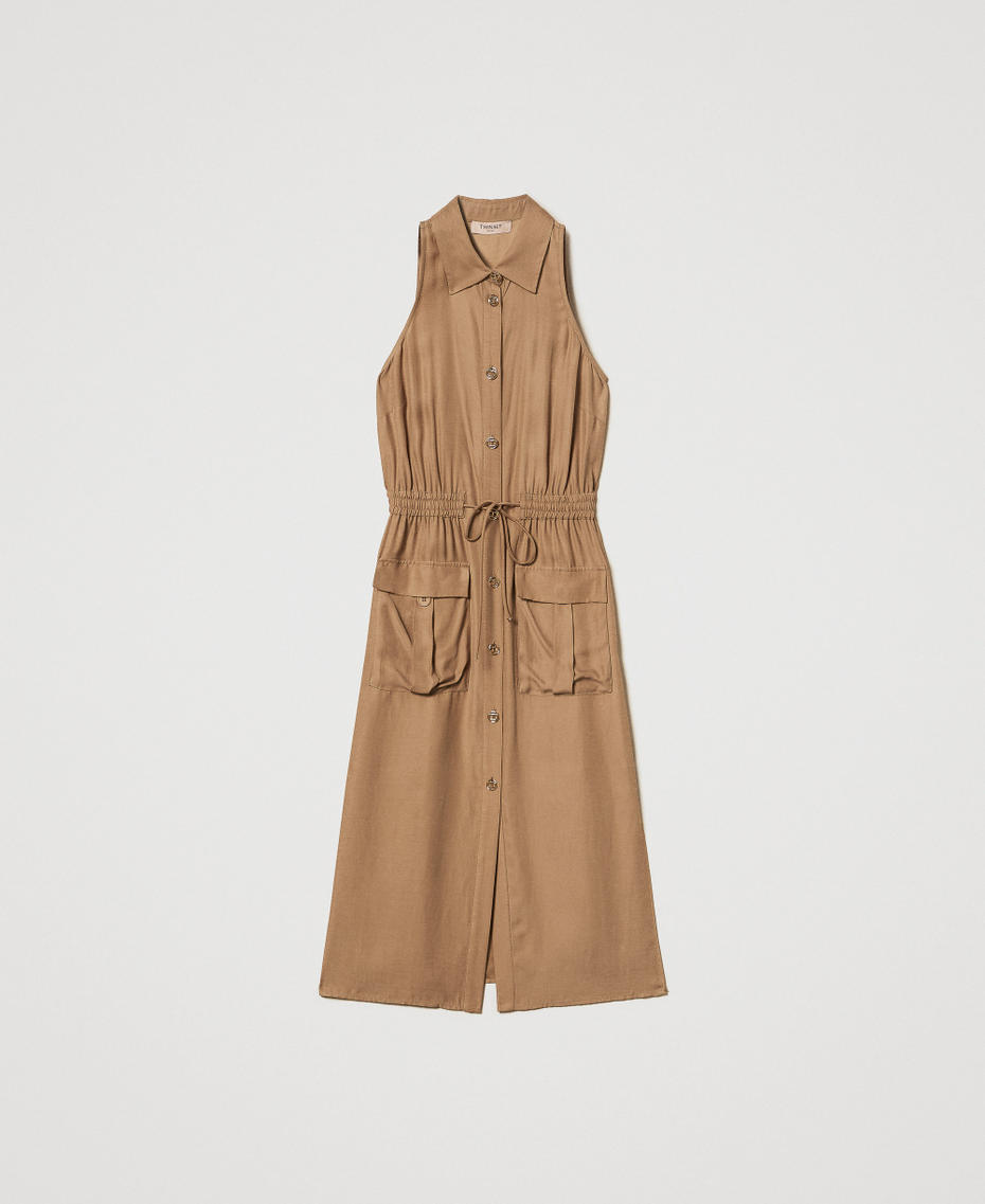 Abito lungo in envers satin Golden Green Donna 251TT2270_12438_S0