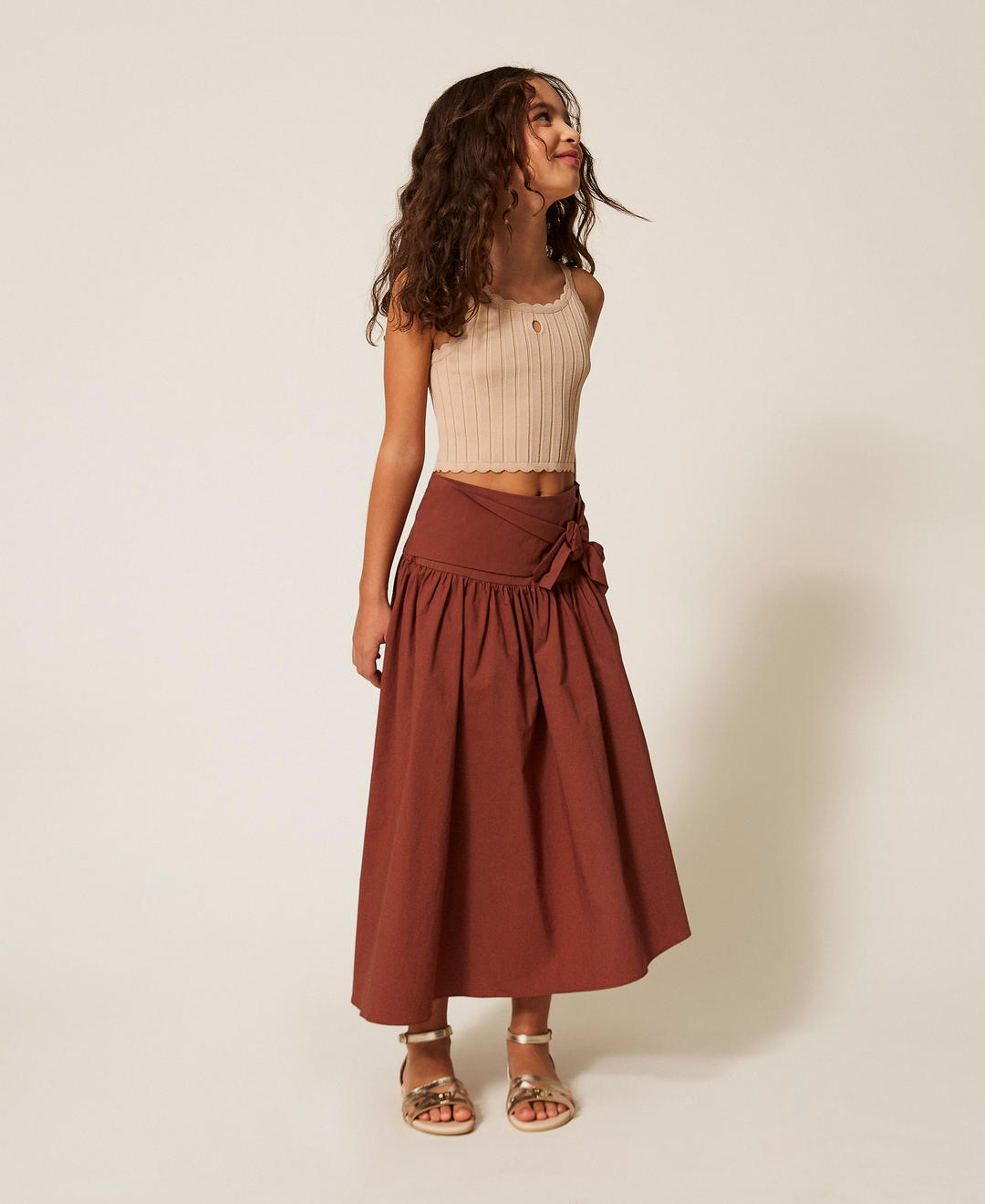 Jupe longue asymétrique en popeline