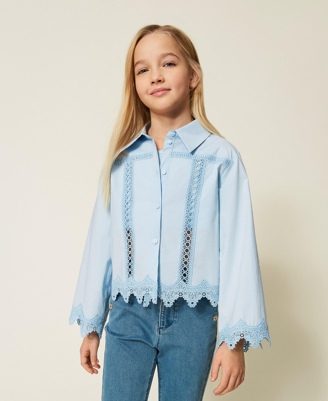 Hemdbluse aus Popeline mit Spitzeneinlagen Skyline M&auml;dchen 261GJ2040_04614_02