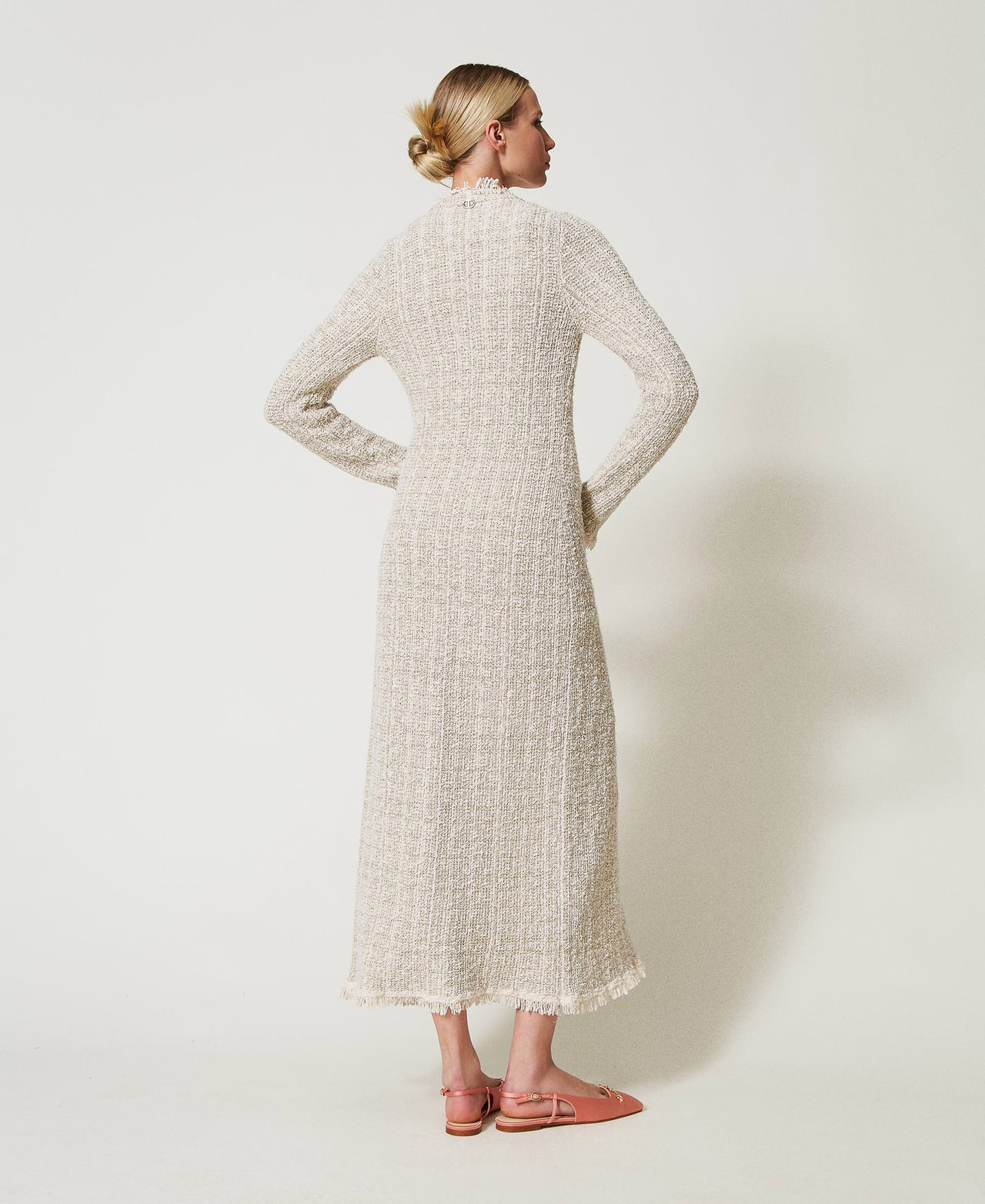 Jacquard maxi cardigan with lurex Snow Gold Lurex Jacquard Woman 251TP3560_12317_03