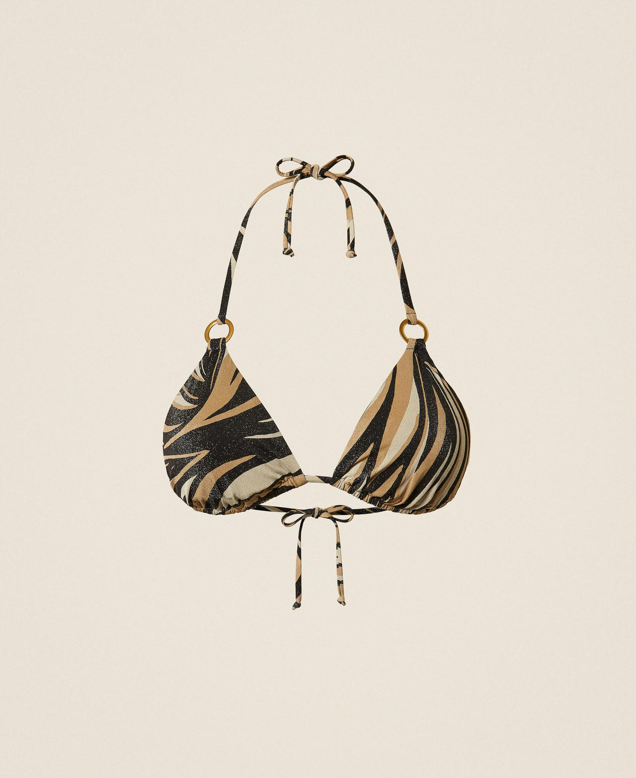 Twinset Women's Black Multicolour Zebra Print Triangle Bikini Top With Lurex And Print