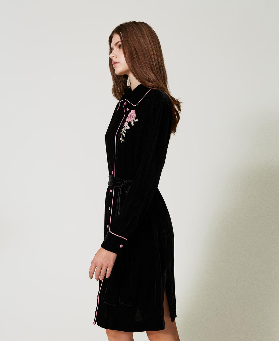 Velvet night gown with embroidery Black Woman 242LL2CEE_00006_02