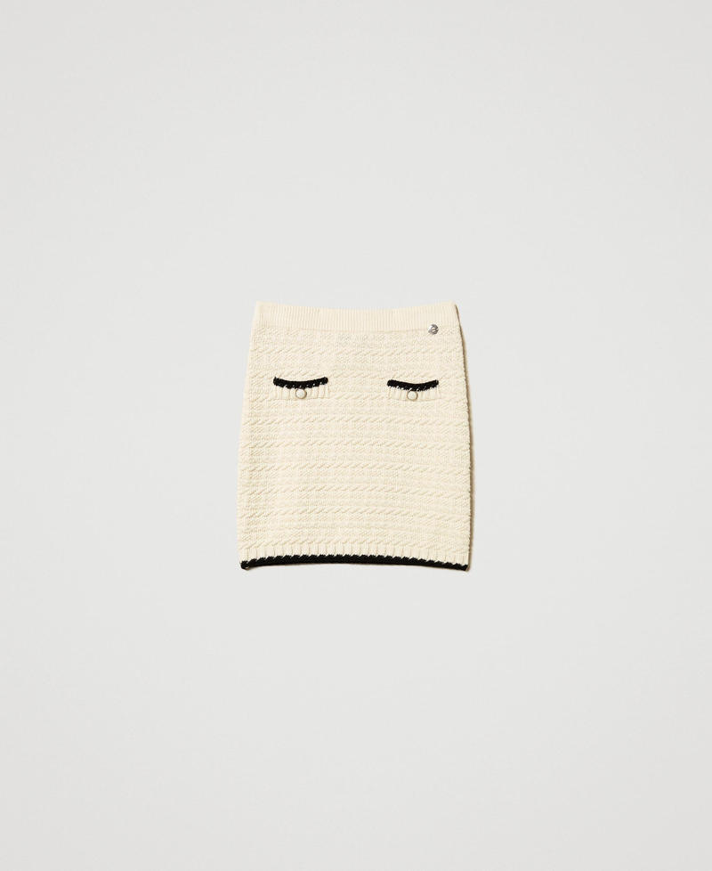 Jacquard knit miniskirt Two-tone Sugar/Black Woman 251AP3081_10201_S0