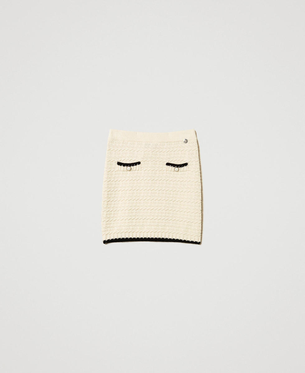 Mini-jupe en maille jacquard Bicolore Sugar/Noir Femme 251AP3081_10201_S0