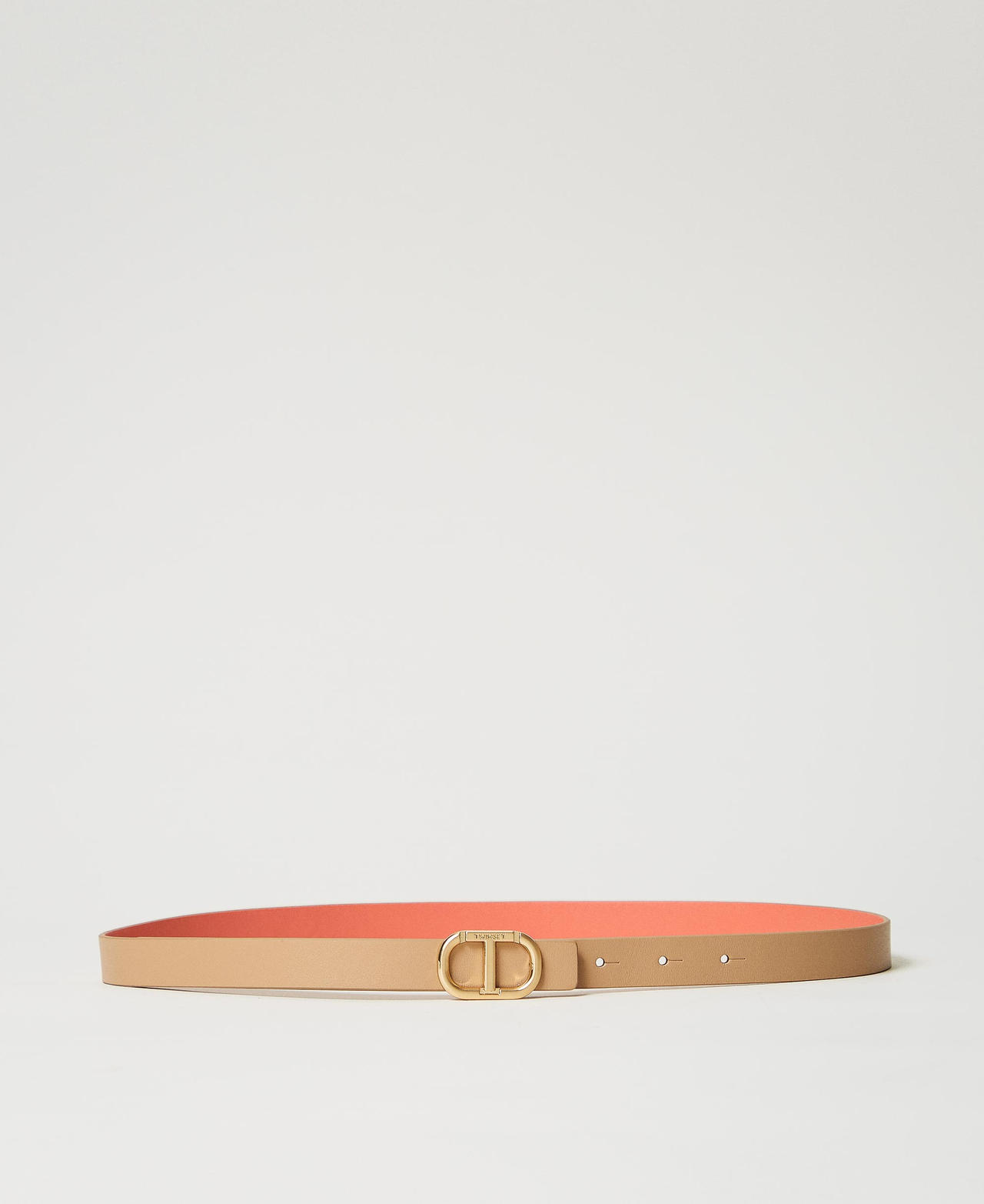 Reversible leather belt with buckle Two-tone Rope Beige/Coralline Woman 251TA4381_12269_01