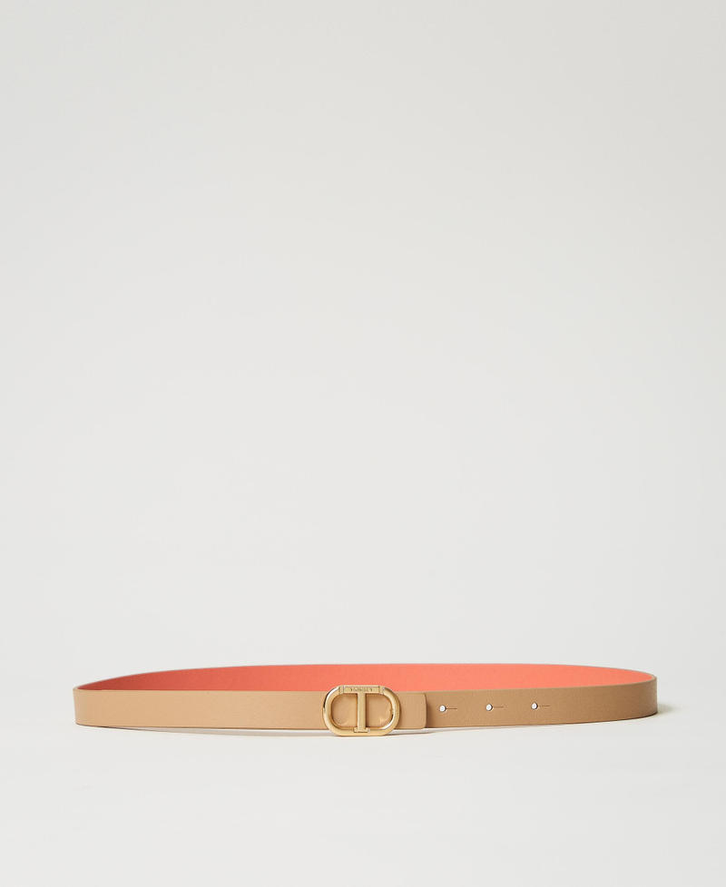 Reversible leather belt with buckle Two-tone Rope Beige/Coralline Woman 251TA4381_12269_01