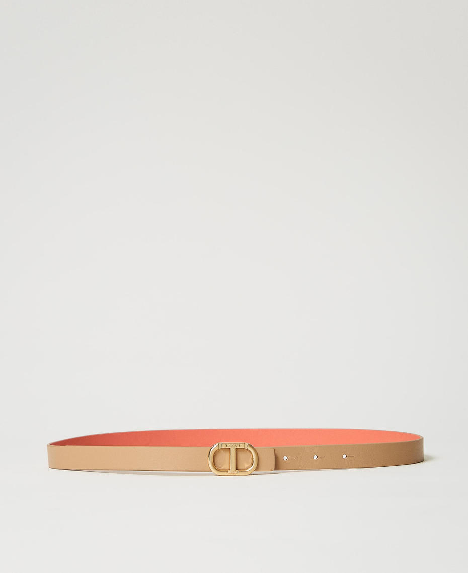 Reversible leather belt with buckle Two-tone Rope Beige/Coralline Woman 251TA4381_12269_01