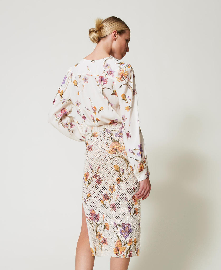 Mesh skirt with floral print Multicolour/Mother of Pearl Iris Print Woman 251TP3631_12329_03