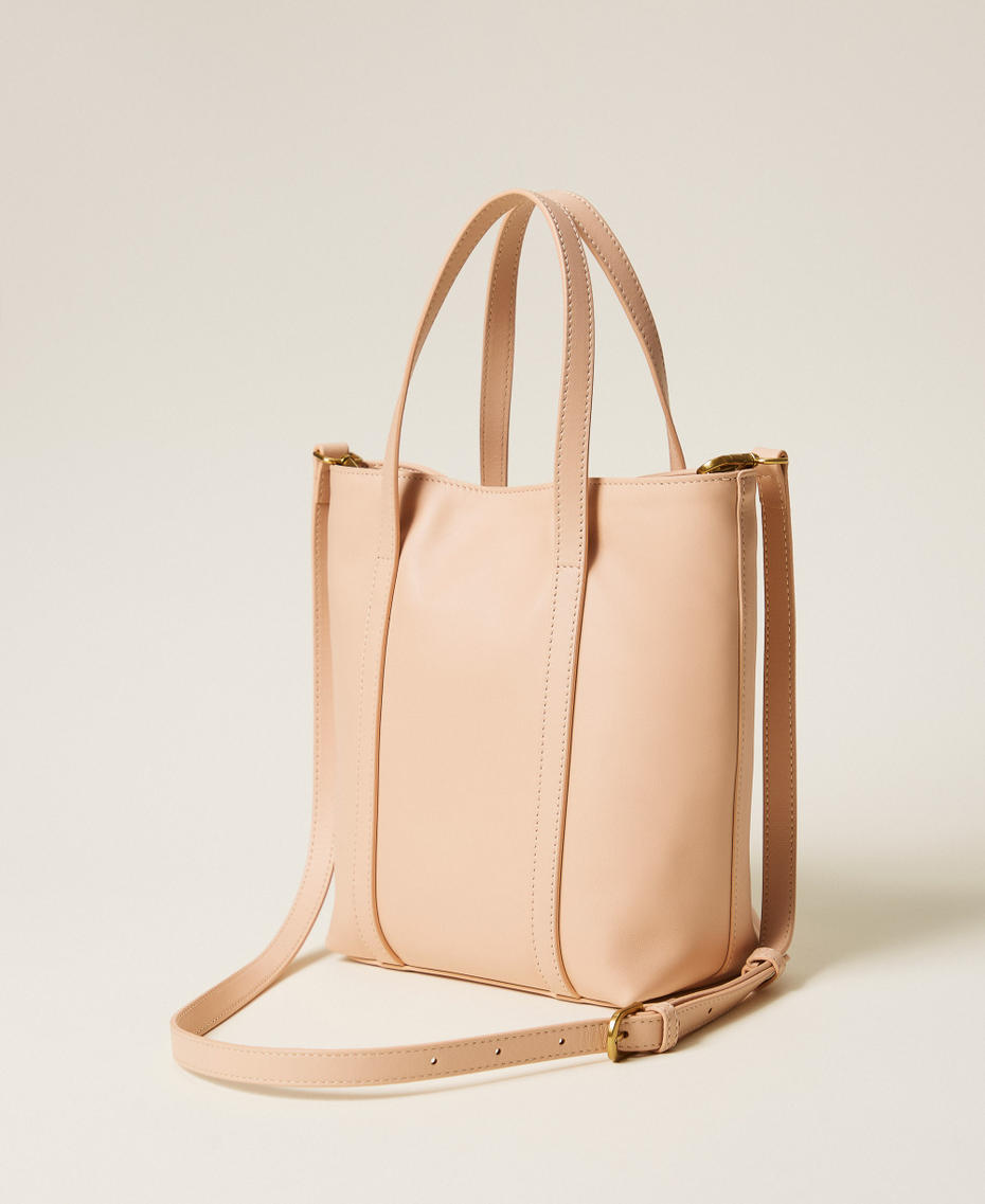 Leather shopper bag with charm Pearl Rose Woman 261TD8401_13144_03