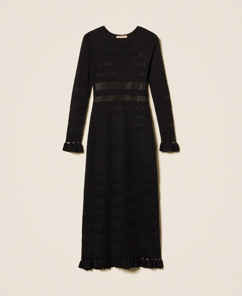 Long knit dress with ruffles Black Woman 261TP3080_00006_S0