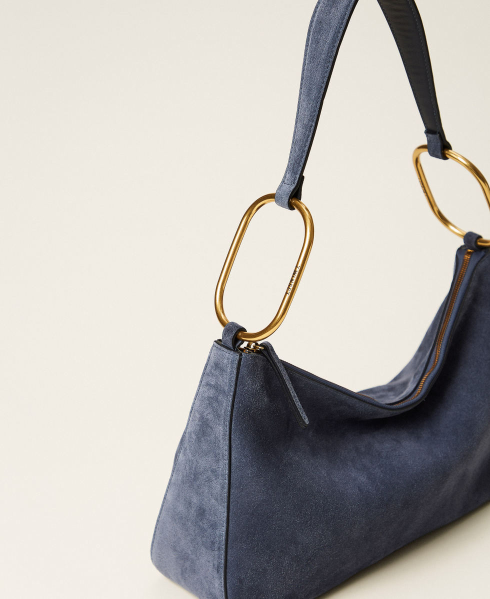 'Liliane' medium suede bag with rings "True Navy" Blue Woman 261TB7086_05259_02